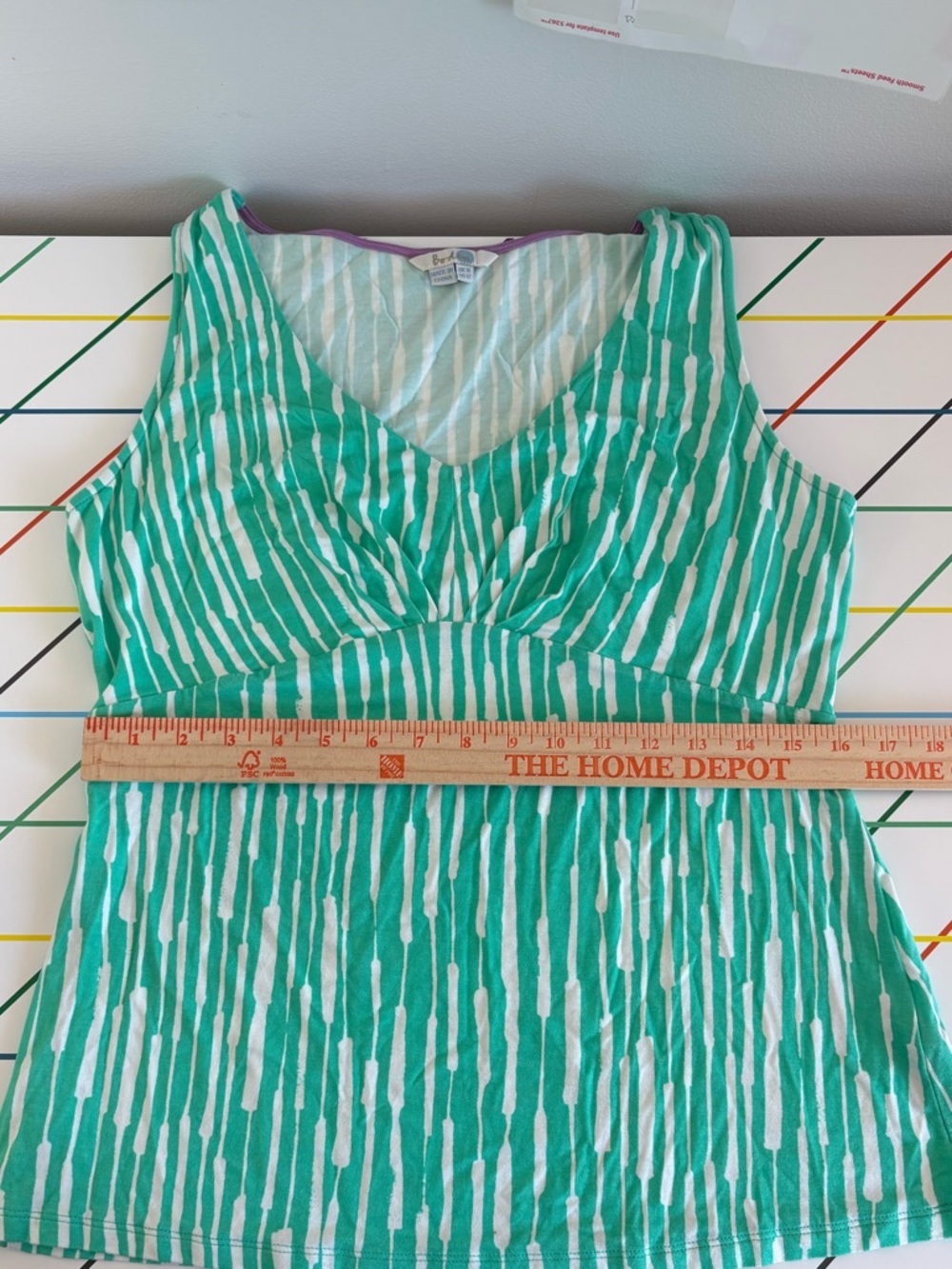 Boden Mint Green & White Striped V-Neck Tank sz 12 Twee Cottagecore soft stretch - Picture 8 of 9